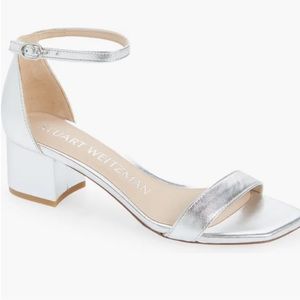Stuart Weitzman Simple II Sandal in Silver Size 6